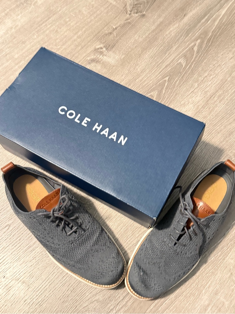 Cole Haan Gray Knit Lace-Ups with Brown Accents